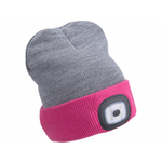 Kapa Extol, otroška, sivo/roza, pletena, s snemljivo LED lučko