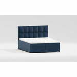 Temno modra oblazinjena zakonska postelja s prostorom za shranjevanje 140x200 cm Flip – Ropez