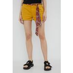 Kratke hlače Superdry ženske, rumena barva, - rumena. Kratke hlače iz kolekcije Superdry. Model izdelan iz tanke, elastične tkanine.