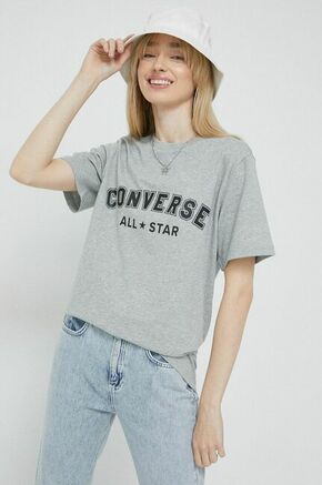 Bombažna kratka majica Converse siva barva - siva. Kratka majica iz kolekcije Converse. Model izdelan iz tanke