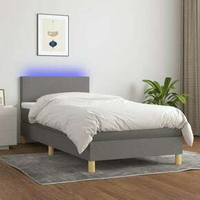 VidaXL Box spring postelja z vzmetnico LED temno siva 90x200 cm blago