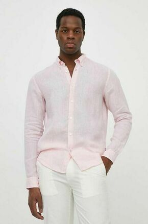 Lanena srajca BOSS roza barva - roza. Srajca iz kolekcije BOSS