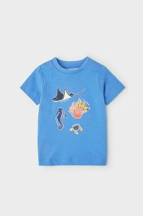 Otroški bombažen t-shirt Mayoral - modra. Otroški T-shirt iz kolekcije Mayoral. Model izdelan iz tanke