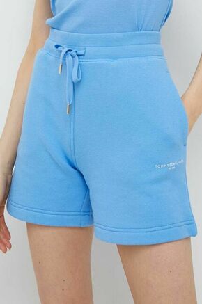 Kratke hlače Tommy Hilfiger ženski - modra. Kratke hlače iz kolekcije Tommy Hilfiger. Model izdelan iz tanke