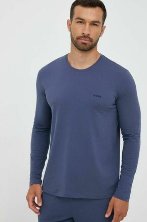 Majica z dolgimi rokavi lounge BOSS siva barva - modra. Majica z dolgimi rokavi iz kolekcije BOSS. Model izdelan iz enobarvne pletenine. Model iz izjemno udobne tkanine z visoko vsebnostjo bombaža.