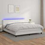 Vidaxl Box spring postelja z vzmetnico LED bela 160x200cm umetno usnje