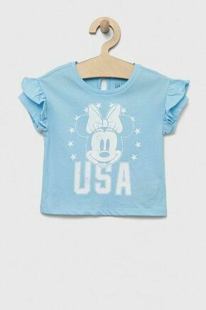 Otroška bombažna kratka majica GAP x Disney - modra. Otroška lahkotna kratka majica iz kolekcije GAP. Model izdelan iz pletenine