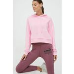 Bluza New Balance ženska, roza barva, s kapuco - roza. Mikica s kapuco iz kolekcije New Balance. Model izdelan iz tanke, elastične pletenine.