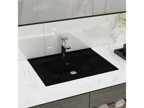 VIDAXL Keramični umivalnik pravokoten črn z odprtino za pipo 60x46 cm