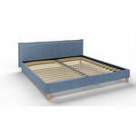Modra oblazinjena zakonska postelja z letvenim dnom 200x200 cm Tina – Ropez