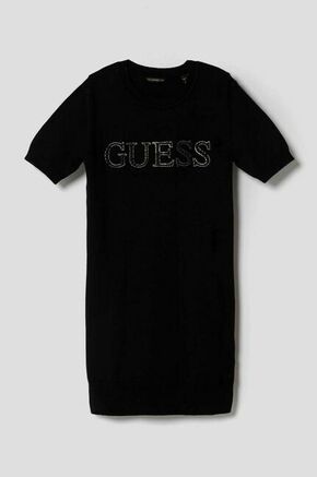 Otroška obleka Guess črna barva - črna. Obleka iz kolekcije Guess. Model izdelan iz tanke
