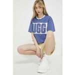 Bombažna kratka majica UGG - modra. Kratka majica iz kolekcije UGG. Model izdelan iz tanke, elastične pletenine. Lahek in udoben model, idealen za vsakodnevno nošenje.
