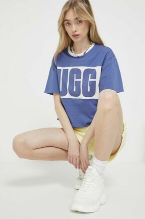 Bombažna kratka majica UGG - modra. Kratka majica iz kolekcije UGG. Model izdelan iz tanke