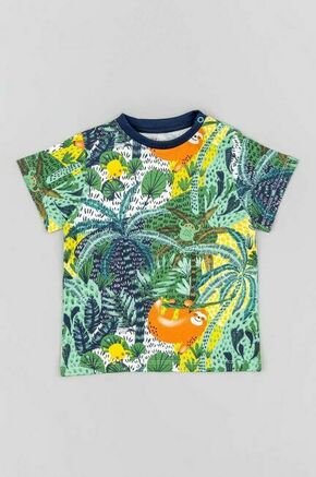 Otroška bombažna majica zippy zelena barva - zelena. Kratka majica za dojenčka iz kolekcije zippy. Model izdelan iz vzorčaste pletenine.