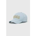 Bombažna kapa BOSS Boss Athleisure - modra. Kapa s šiltom vrste baseball iz kolekcije BOSS. Model izdelan iz tkanine s potiskom.