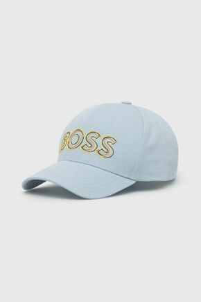 Bombažna kapa BOSS Boss Athleisure - modra. Kapa s šiltom vrste baseball iz kolekcije BOSS. Model izdelan iz tkanine s potiskom.