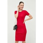 Obleka Armani Exchange rdeča barva - rdeča. Obleka iz kolekcije Armani Exchange. Model izdelan iz enobarvne pletenine. Model iz izjemno udobne tkanine z visoko vsebnostjo viskoze.