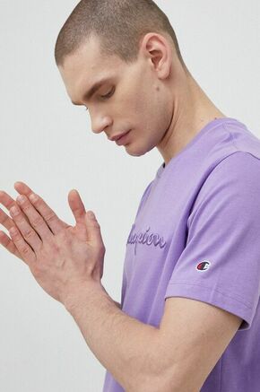 Bombažna kratka majica Champion vijolična barva - vijolična. Kratka majica iz kolekcije Champion. Model izdelan iz pletenine z nalepko. Izjemno udoben material