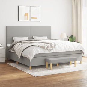 Box spring postelja z vzmetnico svetlo siva 200x200 cm blago - vidaXL - Siva - 95