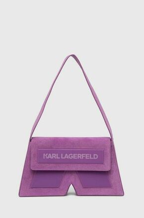 Torbica iz semiša Karl Lagerfeld vijolična barva - vijolična. Srednje velika torbica iz kolekcije Karl Lagerfeld. Model na zapenjanje