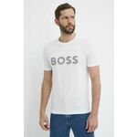 Bombažna kratka majica Boss Green moški, bela barva - bela. Kratka majica iz kolekcije Boss Green, izdelana iz tanke, elastične pletenine. Model iz visokokakovostnega in trajnostnega materiala.