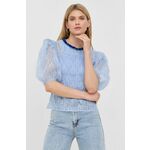 Bluza Custommade ženska, - modra. Bluza iz kolekcije Custommade. Model izdelan iz tanke, rahlo elastične tkanine. Ima okrogli izrez.
