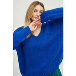 Pulover z volno Answear Lab ženski, - modra. Pulover iz kolekcije Answear Lab. Model z V izrezom, izdelan iz debele, elastične pletenine.
