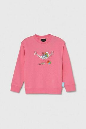 Otroški bombažen pulover Emporio Armani x The Smurfs roza barva - roza. Otroški pulover iz kolekcije Emporio Armani
