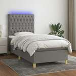 shumee Box spring postelja z vzmetnico LED temno siva 80x200 cm blago