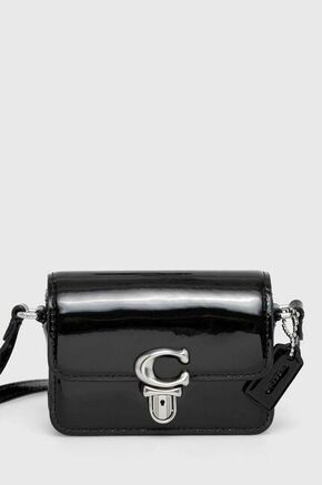 Usnjena torbica Coach črna barva - črna. Majhna torbica iz kolekcije Coach. Model na zapenjanje