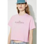 Bombažna kratka majica Columbia ženski, roza barva - roza. Kratka majica iz kolekcije Columbia, izdelana iz tanke, elastične pletenine. Model iz zračne bombažne tkanine.