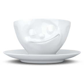 Bela porcelanasta skodelica za kavo z motivom nasmeška 58products