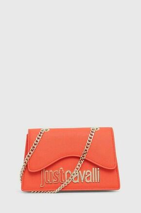 Torbica Just Cavalli oranžna barva - oranžna. Majhna torbica iz kolekcije Just Cavalli. Model na zapenjanje