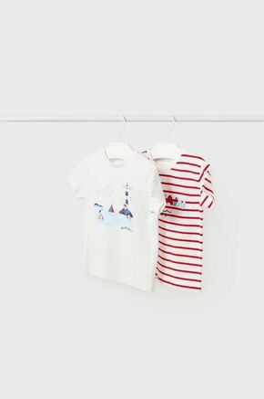 Otroška bombažna majica Mayoral bela barva - bela. Kratka majica za dojenčka iz kolekcije Mayoral. Model izdelan iz vzorčaste pletenine.