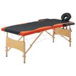vidaXL Zložljiva masažna miza 2-conska les črna in oranžna