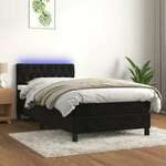 shumee Box spring postelja z vzmetnico LED črna 90x190 cm žamet