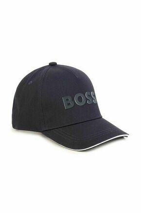 Otroška bombažna bejzbolska kapa BOSS mornarsko modra barva - mornarsko modra. Otroški kapa s šiltom vrste baseball iz kolekcije BOSS. Model izdelan iz enobarvnega materiala z dodatki.