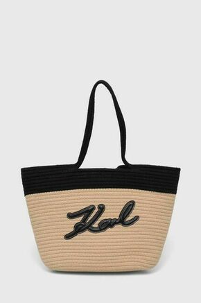 Torba za plažo Karl Lagerfeld črna barva - črna. Velika torba za plažo iz kolekcije Karl Lagerfeld. Model na zapenjanje