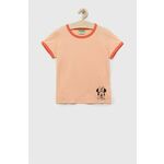 Otroška bombažna kratka majica United Colors of Benetton oranžna barva - oranžna. Otroške kratka majica iz kolekcije United Colors of Benetton. Model izdelan iz pletenine s potiskom. Model iz izjemno udobne bombažne tkanine.