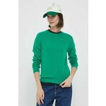 Volnen pulover United Colors of Benetton ženski, zelena barva - zelena. Pulover iz kolekcije United Colors of Benetton. Model izdelan iz enobarvne pletenine. Deviška volna je lažja od klasične volne. Odlikujejo jo izjemna mehkoba, finost in...
