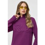 Volnen pulover Karl Lagerfeld ženski, vijolična barva - vijolična. Pulover iz kolekcije Karl Lagerfeld. Model izdelan iz enobarvne pletenine. Model z visoko vsebnostjo volne, ki ima naravno sposobnost dihanja in vpijanja vlage.