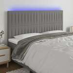 Greatstore LED posteljno vzglavje temno sivo 200x5x118/128 cm blago