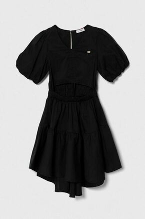 Otroška obleka Pinko Up črna barva - črna. Otroški Lahkotna obleka iz kolekcije Pinko Up. Model izdelan iz enobarvne tkanine. Model iz izjemno udobne tkanine z visoko vsebnostjo bombaža.