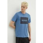 Bombažna kratka majica HUGO moška, 50467952 - modra. Ohlapna kratka majica iz kolekcije HUGO. Model izdelan iz tanke, elastične pletenine. Izjemno udoben material.
