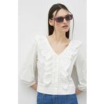 Bombažna srajca Wrangler ženska, bela barva - bela. Srajca iz kolekcije Wrangler. Model izdelan iz enobarvne tkanine. Izjemno udoben material, izdelan iz naravnih vlaken.