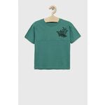 Otroška bombažna kratka majica Sisley zelena barva - zelena. Otroški Lahkotna kratka majica iz kolekcije Sisley. Model izdelan iz tanke, elastične pletenine. Lahek in udoben model, idealen za vsakodnevno nošenje.