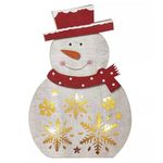 Emos LED božični snežak lesen, 30 cm, 2× AAA, toplo bela, časovnik
