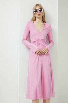 Obleka Rotate roza barva - roza. Obleka iz kolekcije Rotate. Na trapez model izdelan iz elastične pletenine.