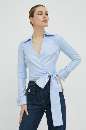 Bombažna srajca Elisabetta Franchi ženska - modra. Srajca iz kolekcije Elisabetta Franchi. Model izdelan iz vzorčaste tkanine.