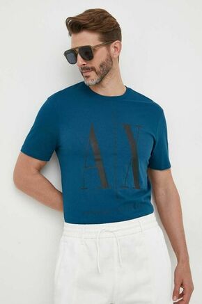 Bombažna kratka majica Armani Exchange - turkizna. Lahkotna kratka majica iz kolekcije Armani Exchange. Model izdelan iz tanke
